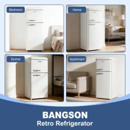 BANGSON 7.5 Cu.Ft Retro Fridge with Top Freezer for Vintage-Style Kitchen, Apartment & Office， 5 Adjustable Temperature, White - Thumbnail 8