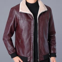 TMOYZQ Men's Leather Jackets Vintage Fleece Lined Winter Jackets Casual Fashion Zipped up Motorcycle Bomber Jacket Outerwear Slim Fit Coat - Thumbnail 4
