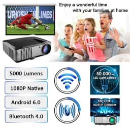 FLZEN F1A 1.2:1 Throw 1080p 1080P Full HD Home Theatre Video Projector, Black - Thumbnail 5