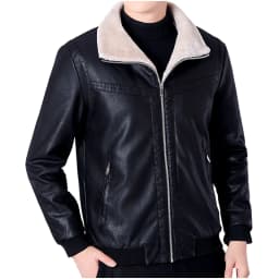 Maoxin Men's Coats and Jackets Men's New Solid Color Casual Lapel Zipper Cardigan Leather Jacket Jacket Black 3XL - Thumbnail 5