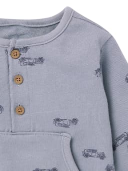 Modern Moments by Gerber Baby Boy Henley Dumpling Romper with Kanga Pocket, Sizes 0/3 Months - 24 Months - Thumbnail 2