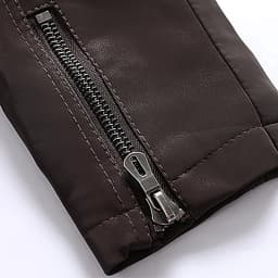 WREESH Fashion Winter Jacket Men'S Dashion Motorcycle Solid Color Zipper Pocket Leather Long Sleeved Hooded Jacket Coffee - Thumbnail 5