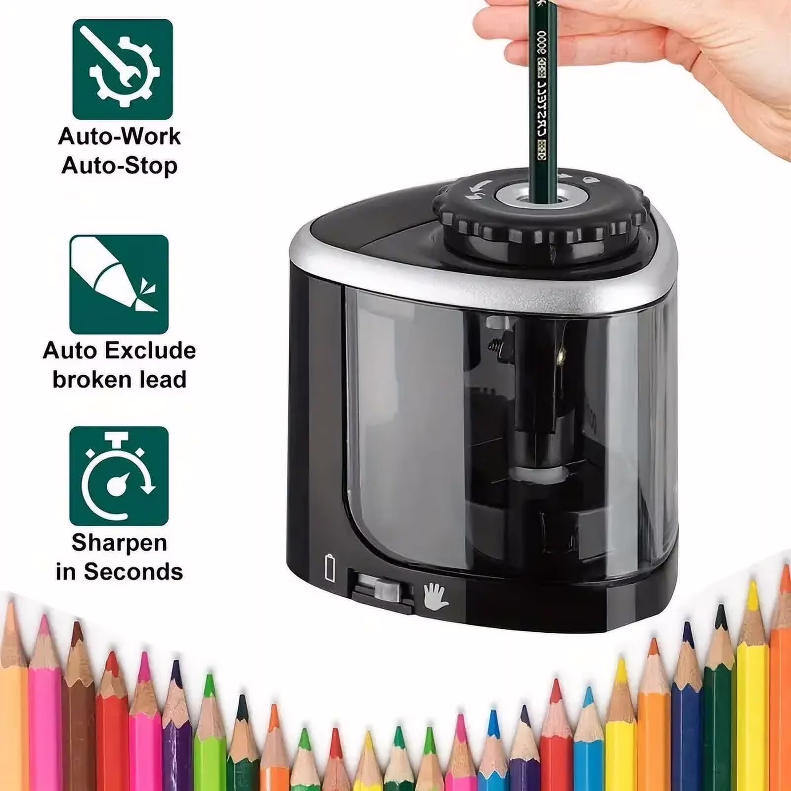 Electric Pencil Sharpener - Automatic, Desktop Office Stationery Tool with Precision Sharpening - Thumbnail 1