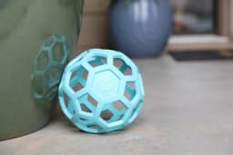 JW HOL-ee Roller™ Tug and Fetch Treat Dispenser Puzzle Ball Dog Toy, Natural Rubber, Large 5.5" for Dogs 60+ lb, Blue, Pack - Thumbnail 5