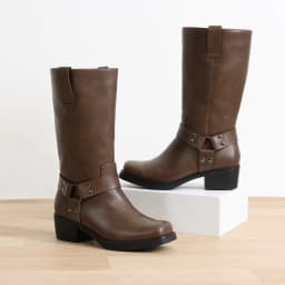 DREAM PAIRS Women's Knee High Black Harness Boots Western Style Riding Boots with Block Heel and Pull Tabs - Thumbnail 3
