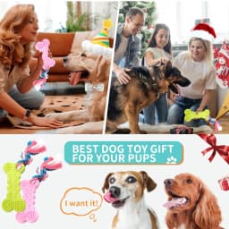Syenll 2 Pack Dog Chew Toys, Rubber Puppy Teething Toys with Rope, Interactive Treat Set for Small Dogs Pets, Pink+Green - Thumbnail 6