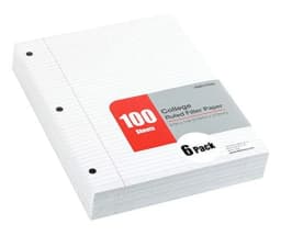 Filler Paper 600 Sheets (6pks of 100) - College Ruled (8.5in x 11in) - 3 Hole Punched for Ring Binders - Thumbnail 1