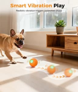 Petbobi Automatic Interactive Dog Ball, Durable E-TPU Rechargeable Rolling Bouncing Toy for Small Medium Dogs, Orange - Thumbnail 3