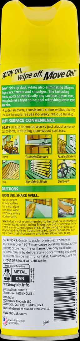 Endust® Multi-Surface Dusting and Cleaning Spray, Lemon Zest, Aerosol, 12.5 oz - Thumbnail 2