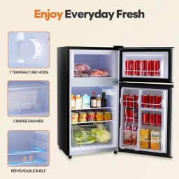 TINKLE WELL 3.2 Cu.ft Mini Fridge with Freezer, Compact Dual-Door Refrigerator for Bedroom, Dorm & Office, Black - Thumbnail 4