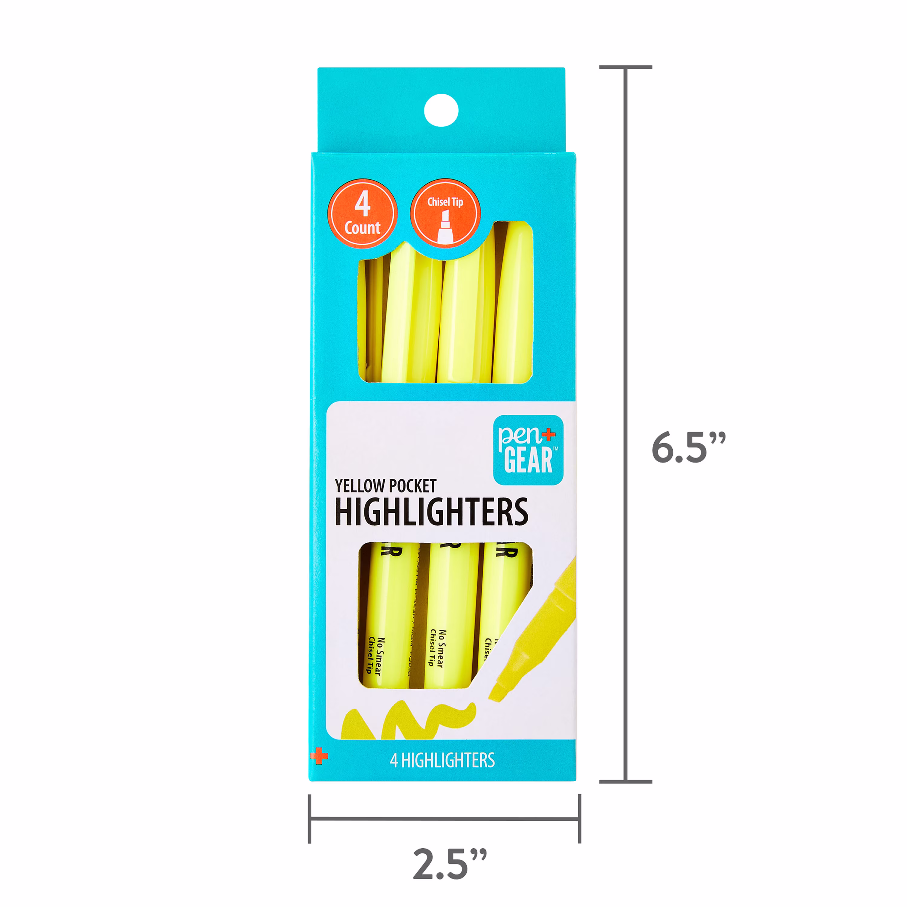 Pen+Gear Pocket Highlighters, Chisel Tip, Yellow, 4 Count - Thumbnail 6