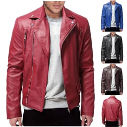DUMUIELD Men Faux Leather Jacket Full Zip Up Collar PU Leather Motorcycle Jacket Plus Size Bomber Coat Outwear with Pockets Black,L - Thumbnail 1