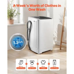 KFFKFF Portable Washing Machine, Compact Washer 1.3 cu.ft with LED Display, Stainless Steel Drum, 8 Wash Programs & 6 Adjustable Water Levels, Ideal - Thumbnail 2