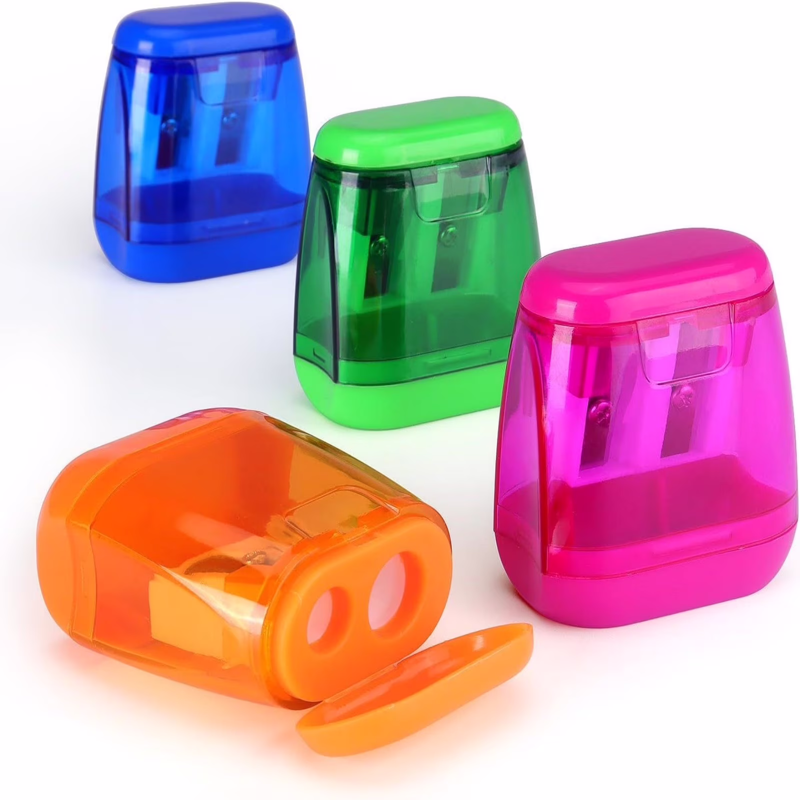 4 PCS Dual Hole Manual Pencil Sharpener with Lid – Oval Portable for Teens, Works with Standard & Colored Pencils, Back to Campus Supplies for Home - Thumbnail 5