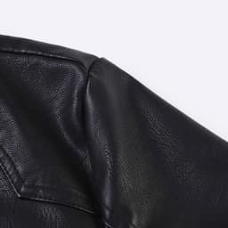 LNWUY Men's Lapel Collar Full Zip Faux Leather Jacket with Pockets, Windproof Vintage Slim Fit Casual Motorcyle Coat Plus Size (M-5XL) Black XL - Thumbnail 8