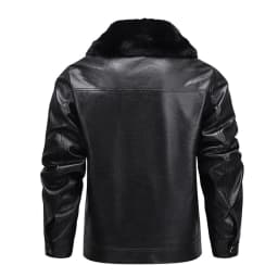 BXINGOHAI Men's Faux Leather Jacket Warm Black Fleece Lined Motorcycle Bomber Jacket with Hood Black M - Thumbnail 4