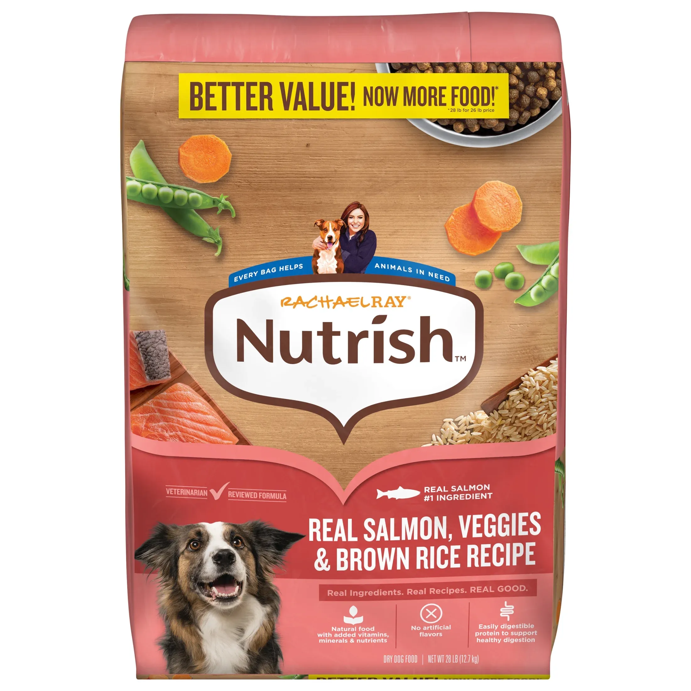 Rachael Ray Nutrish Dry Dog Food Real Salmon, Veggies & Brown Rice Recipe, 28lb
