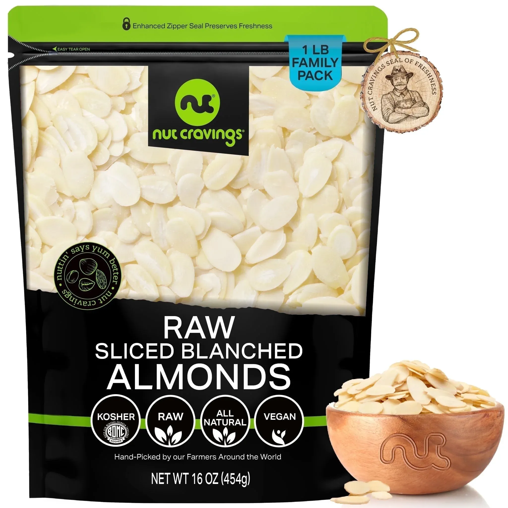 Nut Cravings Sliced Almonds, Raw, Blanched (16oz - 1 lbs)