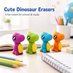 Under 1$ Erasers, 4Pcs Cute Soft Sliding Pencil Eraser Retractable Dinosaur-Shaped Erasers in Assorted Colors, Office Supplies - Thumbnail 2