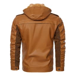 Maoxin Men's Leather Jacket Men's Solid Color Wnter Velvet Leather Zipper Pocket Long Sleeved Hooded Leather Jacket Leather Jackets for Men - Thumbnail 8