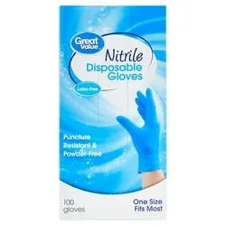 Great Value Nitrile Disposable Gloves, One Size, 100 Count - Thumbnail 1