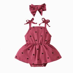 WUANDIXFA Baby Clothes for Girls 3 6 9 12 18 Months Summer Cute Ruffle Romper Dress, Bubble Outfits for Baby Girls Newborn Outfit,Red,3-6 Months - Thumbnail 1