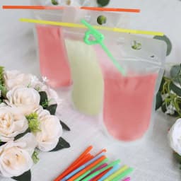 Efavormart 50 Pack Clear Stand-Up Plastic Drink Pouches with Straws, 12oz Reclosable Hand-Held Zipper Juice Smoothie Drink Bags - Thumbnail 2