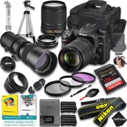 Nikon D7500 DSLR Camera w/ AF-S DX NIKKOR 18-140mm f/3.5-5.6G ED VR And 420-800mm f/8 Super HD Telephoto Lens + 128GB Memory + Extra Battery + Camera - Thumbnail 1