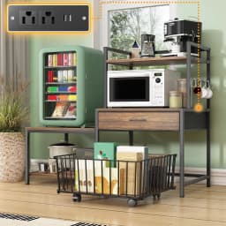 ModFurne Mini Fridge Stand with Storage, Mini Refrigerator Stand with Power Outlet, Wine Fridge Table with Movable Storage Basket for Dorm Home Use - Thumbnail 1