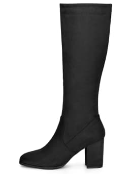 BLISSFUL STEP Women's Knee High Boots Side Zipper Faux Suede Block Chunky Heels Black 8 - Thumbnail 6