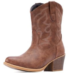 Cowboy Boots for Women Wide Suede Ankle Western Cowgirl Boots Mid Calf Pointed Toe Short Chunky Classic Booties - Thumbnail 1