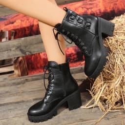 Black Women Boots With Lace Up Design Comfortable For Adjustable Fit - Thumbnail 4