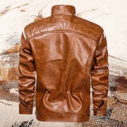 Men's Leather Jacket Stand Collar Motorcycle Bomber Jackets Brown S - Thumbnail 6