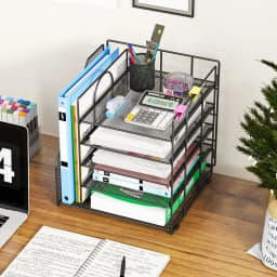 Mintazer Desk Organizer with File Holder, 5-Tier Paper Letter Tray Organizer Mesh Desktop File Organizer Magazine Holder for Home School Office - Thumbnail 9