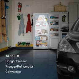 SMAD Convertible Single Door 13.8 Cu ft Upright Freezer Refrigerator with Rolling Wheels, White - Thumbnail 9