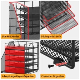 Mintazer Desk Organizer with File Holder, 5-Tier Paper Letter Tray Organizer Mesh Desktop File Organizer Magazine Holder for Home School Office - Thumbnail 3