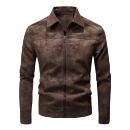 Gamivast Mens Faux Leather Jacket Vintage Turn Down Collar Casual Motorcycle Coat Zip up Moto Biker Outerwear Fall Winter Windproof Top - Thumbnail 4