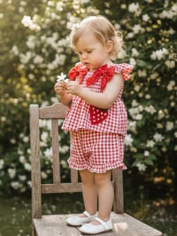 Loicainy Toddler Baby Girl Summer Outfit 6 9 12 18 24 Months 2T 3T Strawberry Embroidered Plaid Bows Ruffled Trim Tank Tops and Shorts 2 Pcs Clothes Set - Thumbnail 4