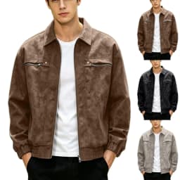 HOMADLES Mens Zip Up Leather Jacket Lapel Vintage Motorcycle Jackets Long Sleeve Casual Jacket Black Size 5XL - Thumbnail 1