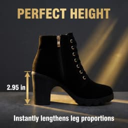 Women's Winter Warm Ankle Boots: Thick Sole & High Heel - Black PU Leather, Side Zipper with Lace-Up Detail, Plain Toe | Chic Everyday Booties | Faux Fur Lined | Rubber Sole,US Size:6.5-10.5 - Thumbnail 2