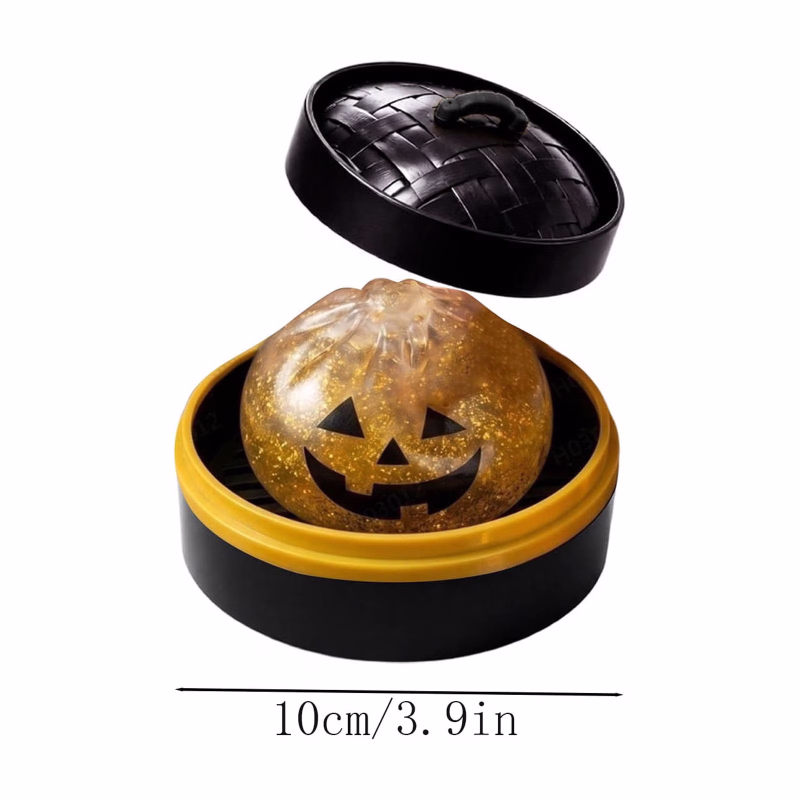 Halloween Pumpkin Squishy Toy, Black Glow in Dark Stress Relief Ball, Sensory Fidget Toy with Sparkle, Jack O'Lantern Face Design, Goodie Bag Gift - Thumbnail 3
