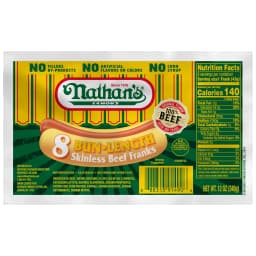 Nathan's Famous Bun Length Skinless Beef Franks, 12 oz - Thumbnail 1