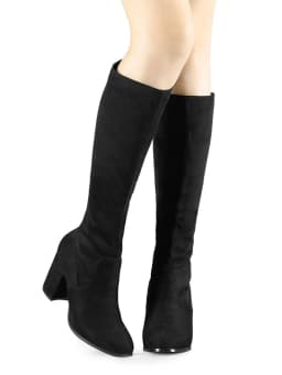 BLISSFUL STEP Women's Knee High Boots Side Zipper Faux Suede Block Chunky Heels Black 8 - Thumbnail 7