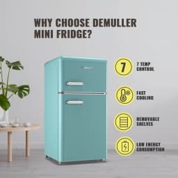 DEMULLER Retro Refrigerator with Double Door Small Fridge Freezer 7 Modes Temperture Setting Blue - Thumbnail 6