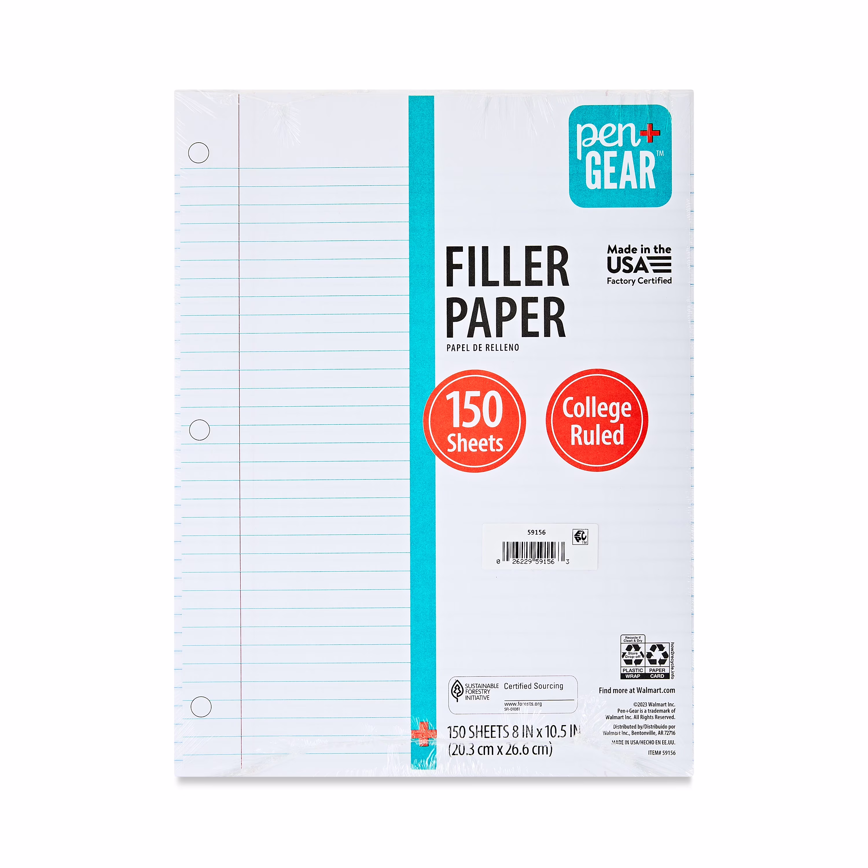 Pen+Gear College Ruled Filler Paper, 10.5" x 8", 150 Sheets (59156) - Thumbnail 1