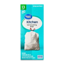 Great Value Tall Kitchen Trash Bags, 13 gal, Drawstring, Unscented, 40 Bags - Thumbnail 4