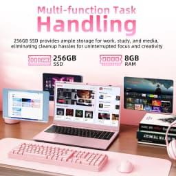 TRHRO 15.6" FHD IPS Pink Laptop, 256GB SSD 8GB RAM, Intel Processor, Dual 4K Output & Type-C PD, Office 2024 Included - Thumbnail 4