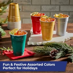 Hefty Party On Disposable Plastic Party Cups, Holiday Assorted Colors, 16 oz., 100 Count - Thumbnail 3