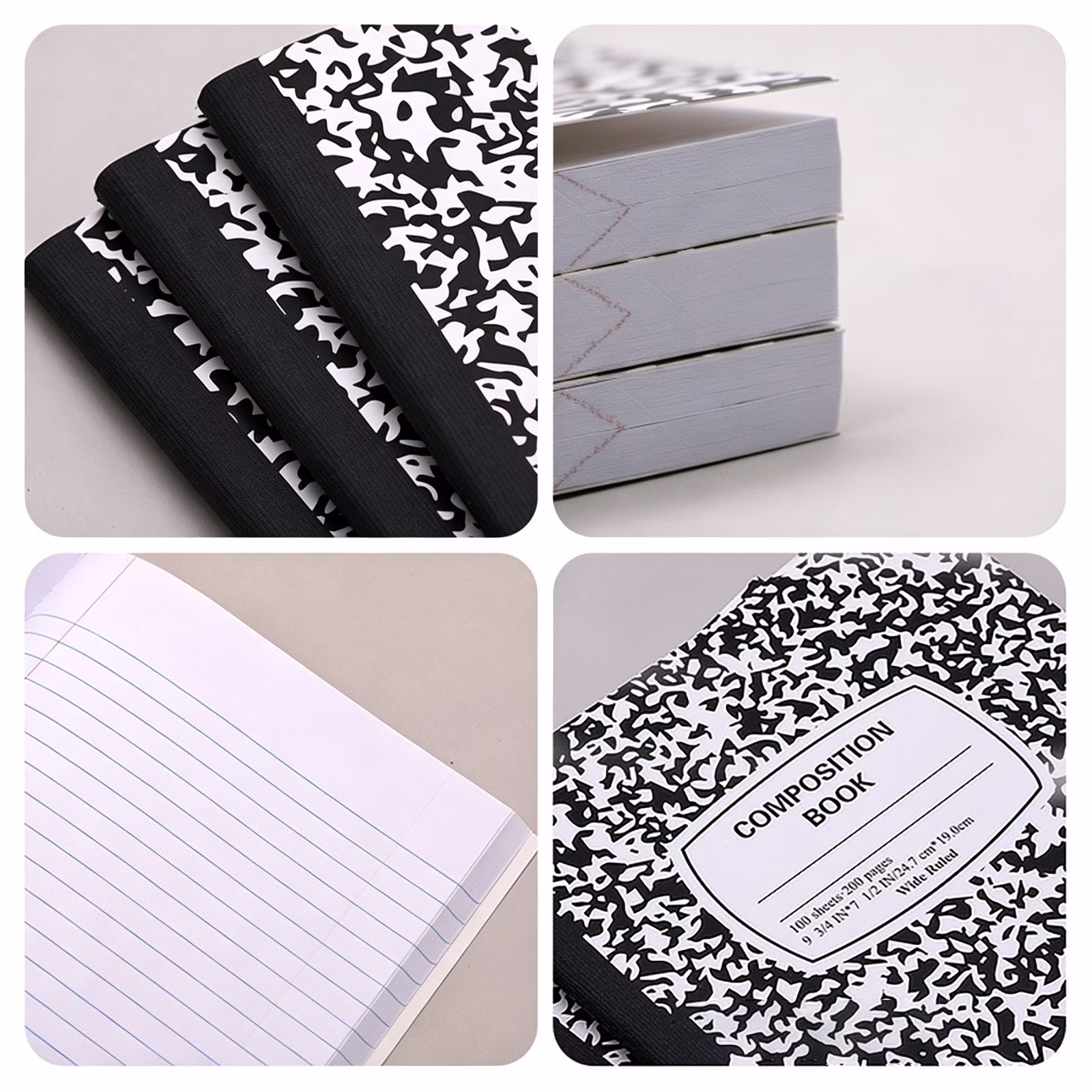 Composition Notebook 1 Pack Wide Ruled 100 Sheets Marble Cover 9.75x7.5in Sewn Binding - Thumbnail 3