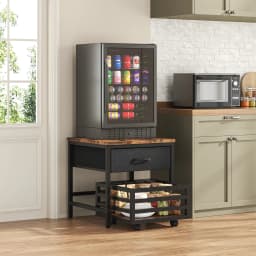 ModFurne Mini Fridge Stand with Movable Storage Basket, Mini Fridge Cabinet with Storage Drawer,Sturdy Metal Frame,Great for Dorm Home Office, Black - Thumbnail 7